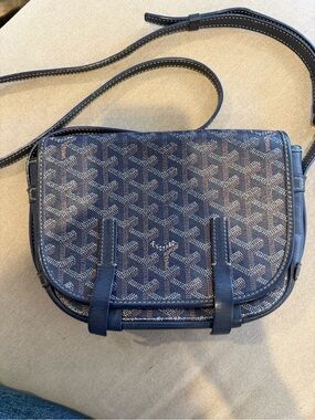 Goyard Navy Blue Goyardine Crossbody Saddle Bag